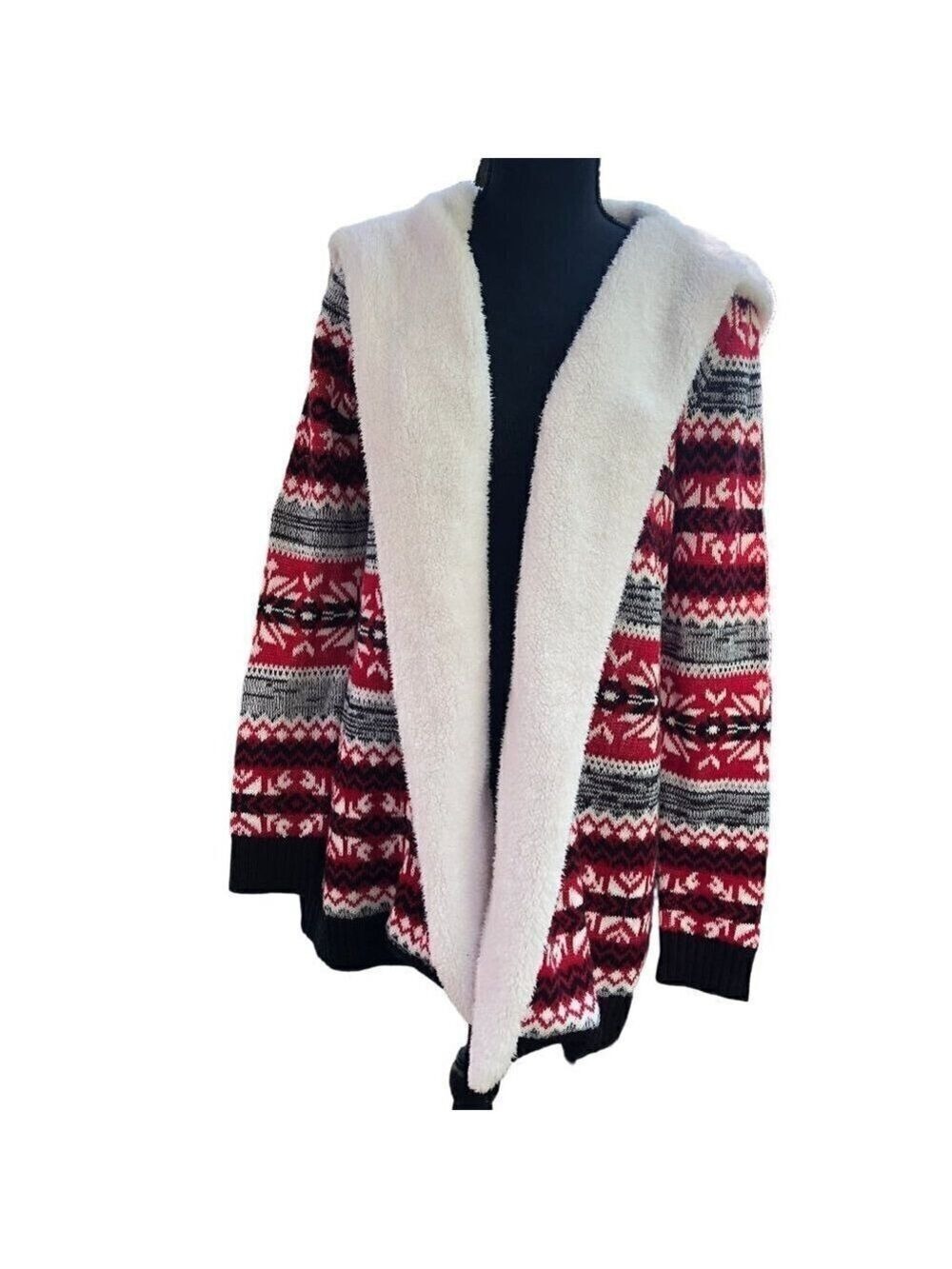 Almost Famous Hooded Cardigan Sweater Fleece Hood Collar Size M